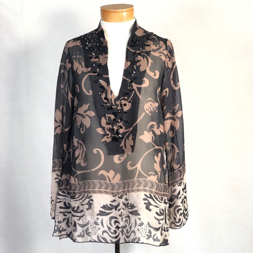 Hale Bob Lounge XS Sheer Silk Tunic w/Rhinestones